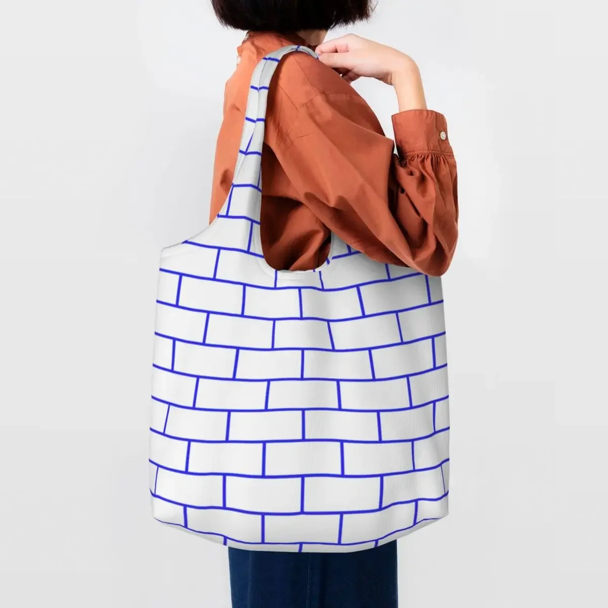 

Brick House Horizontal Blue Grocery Tote Shopping Bag Street Mmural Art Eldridge Canvas Shopper Shoulder Bag Capacity Handbag