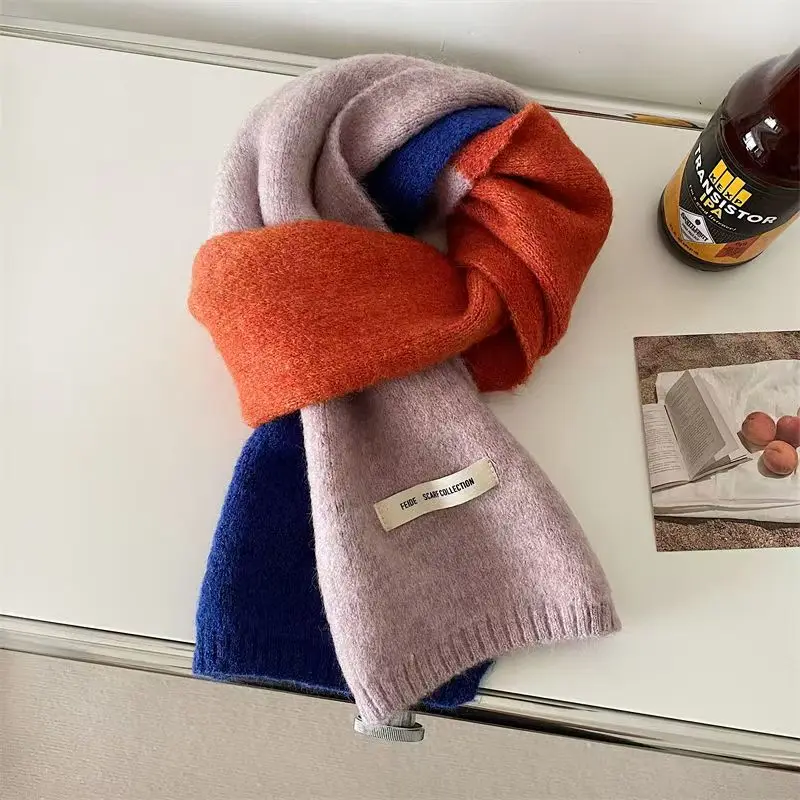 

2024 Women's Autumn Winter Little Mixed Colors Scarf Soft Warm Lovely Knitted Scarf Lovers Neckerchief
