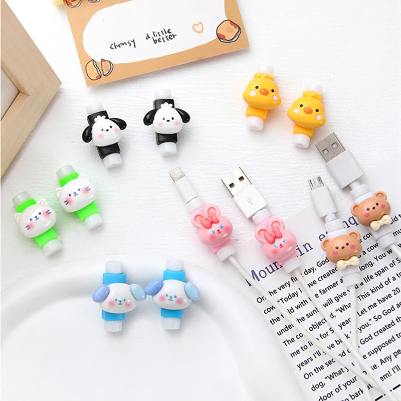 2pcs/set Kawaii Cable Protector Creative Lovely Cartoon Animal Charging Cable Earphone Cable Usb Winder Wire Cord Organizer