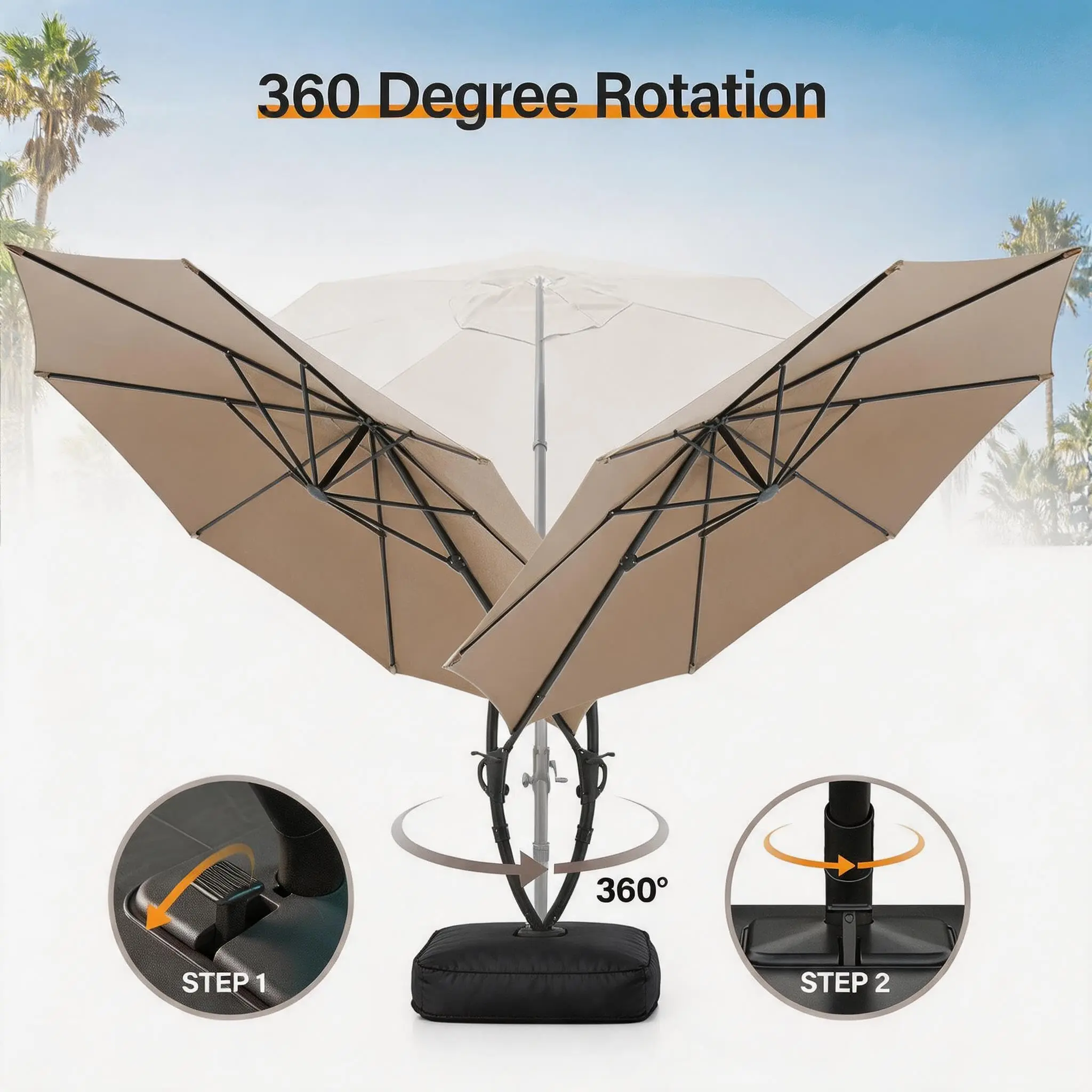 11ft Patio Cantilever Umbrella with Base Included, Outdoor Curvy Round Offset Umbrella, 360° Rotation for Pool, Deck