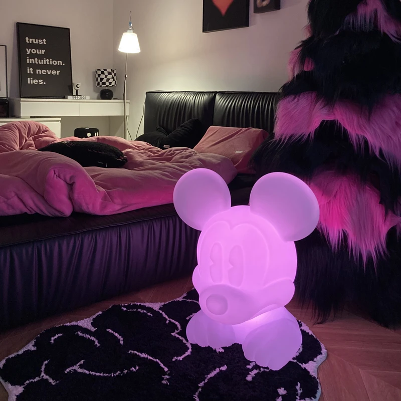 Disney Mickey Mouse Lamp Lying on the Floor Led Lamp Adjustable Color Bedroom Living Room Lighting Outdoor Camping Christmas Gif