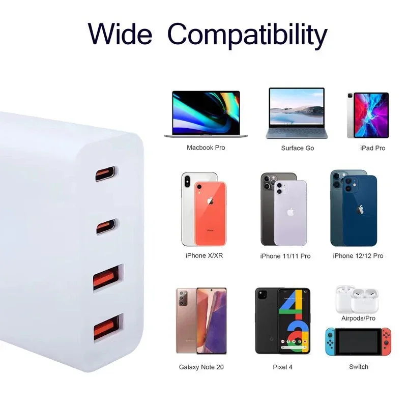 100W GaN Charger Convertible Plug Folding Pin QC3.0 USB-A Dual Type C PD Fast Charging Adapter for Notebook Mobile Phone Tablet