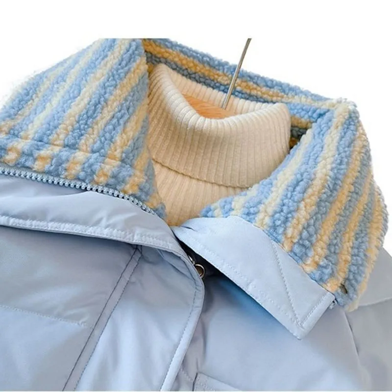 

Женское пуховое хлопковое пальто, короткая куртка Parker 2025, новая зимняя куртка, красивое свободное пальто с воротником из овечьей шерсти в корейском стиле, плотное теплое пальто