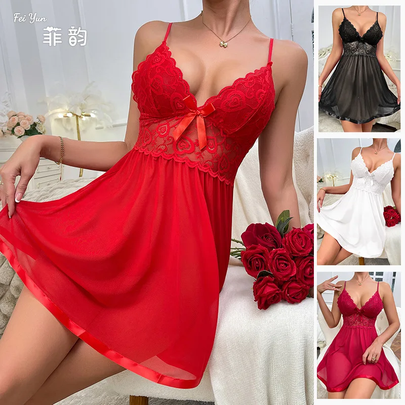 

Сексуальная ночная рубашка с кружевной отделкой, нижнее белье, домашняя одежда, ультратонкая ткань, женская летняя домашняя удобная домашняя одежда