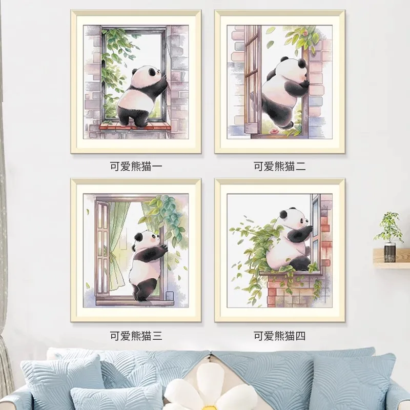 11CT 16CT Pandas Pre-Printed Cross Stitch DIY Embroidery Set Handicraft Floss Needle Crafts