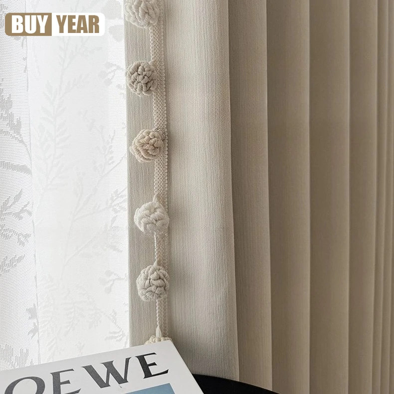 

Full Blackout Double-sided Chenille Curtains for Living Room Bedroom Cream Wind Premium Light French Thickened Window Decor