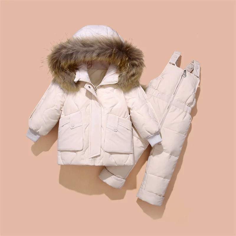 

Baby Overalls Winter Warm Down Jacket Kids Hooded Coat Snow Toddler Girl Clothes Clothing Set Infant Overcoat 1-3 Years Old