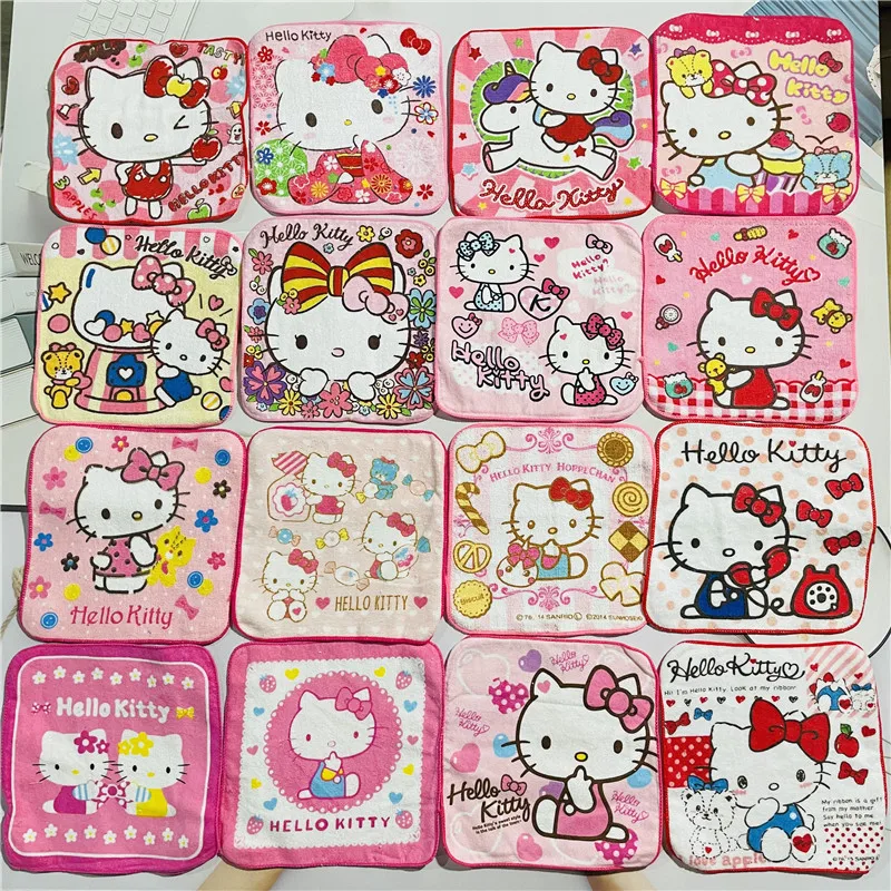 20x20cm Sanrio Hello Kitty Kawaii Cartoon Pink Kitten Girls Cotton Small Square Face Towel Toddler Hand Towels Baby Saliva Towel