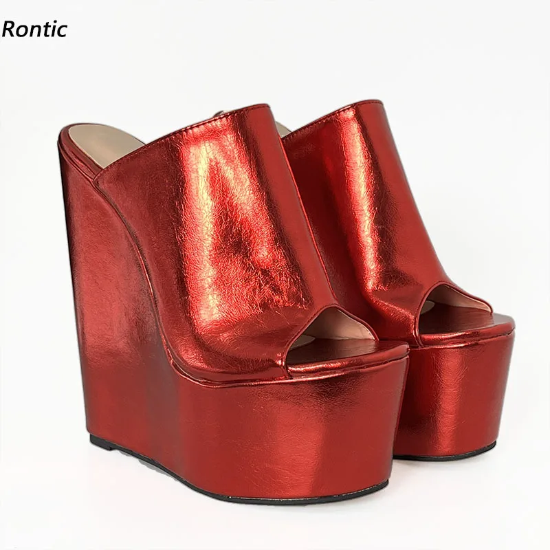 

Rontic/Новые женские летние босоножки на платформе, на танкетке, на высоком каблуке с круглым носком, великолепная красная обувь для вечеринок, женские американские большие размеры 4-15