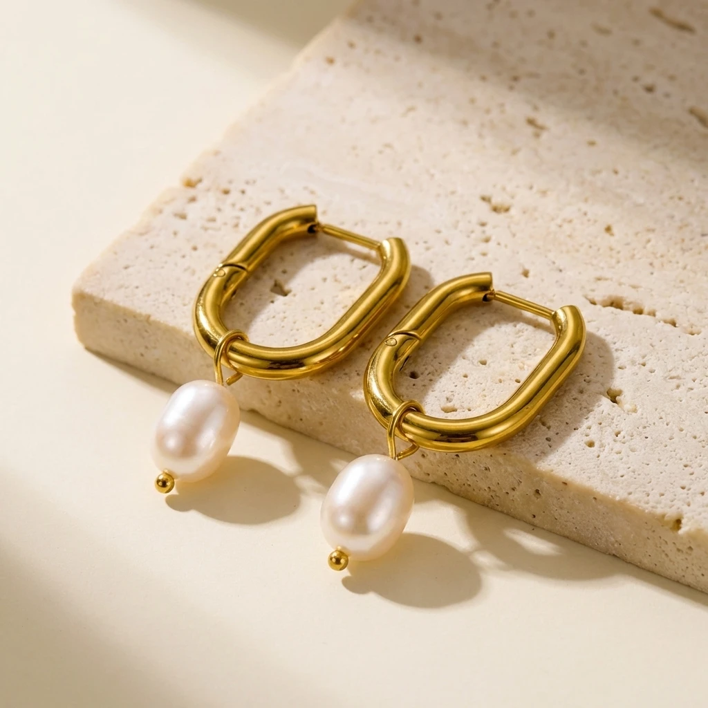 Modische Edelstahl-Perlen-Tropfenohrringe für Damen Sonnenglanz-Design Kühne Stile Eleganter Sitz Schicker Alltagsschmuck Geschenk – Detail 7
