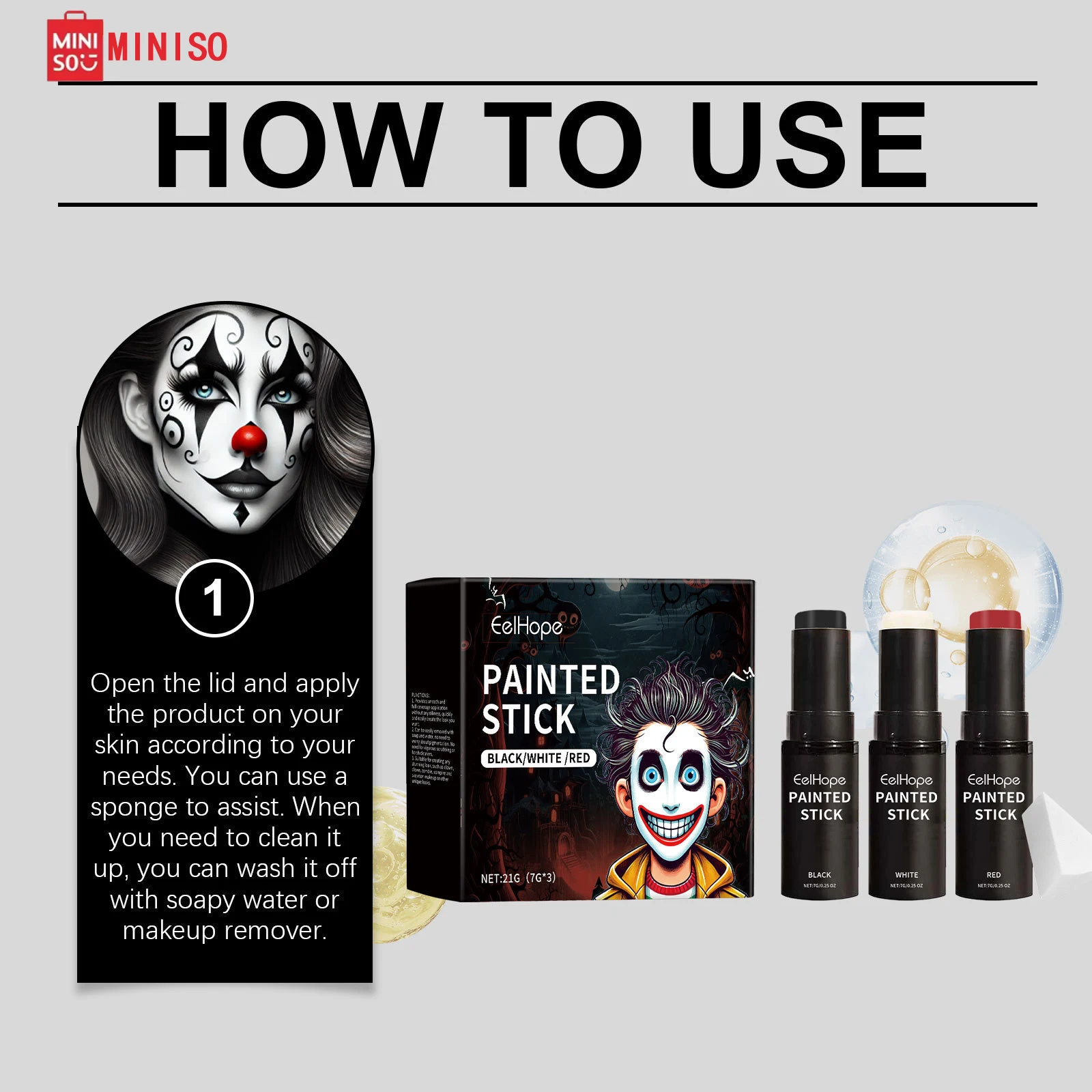 ** مجموعة عصا طلاء الجسم للهالوين بتغطية كاملة لمكياج المهرج لفن الوجه والجسم #4