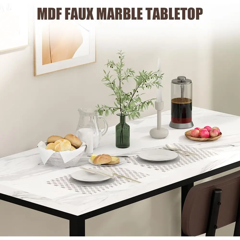 Conjunto de jantar branco de 3 peças para espaço pequeno com 47 mesas retangulares e 2 bancos de couro PU para apartamento, cozinha ou sala de estar