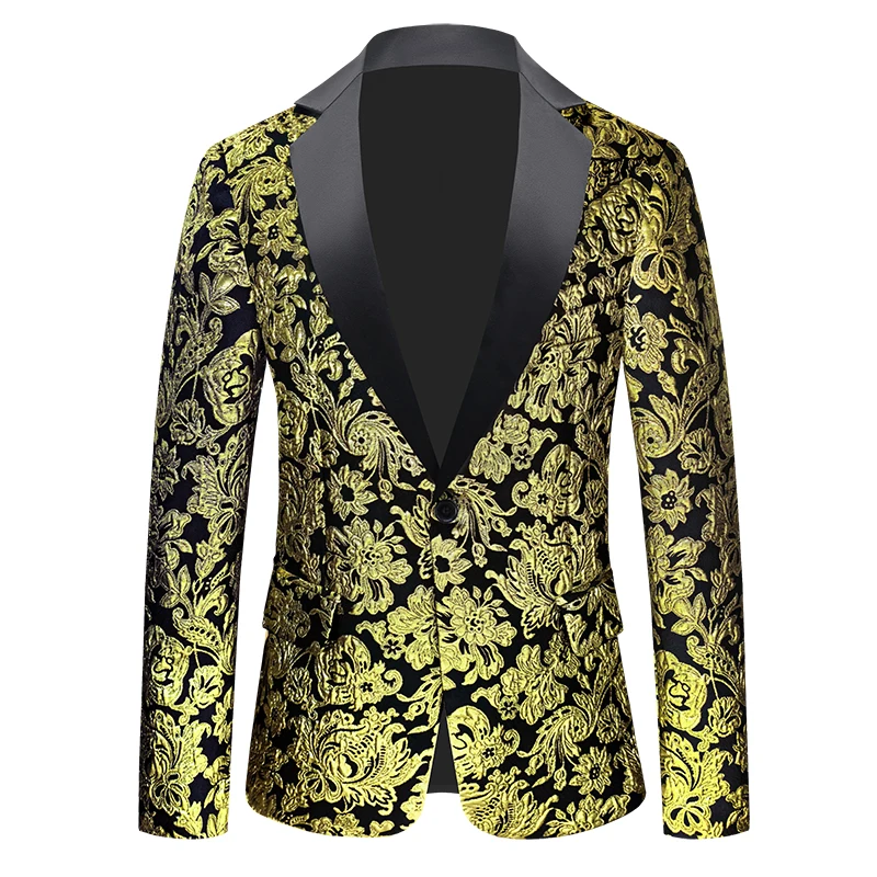 Blazer Jacquard floreale da uomo Fashion Slim Fit Costume maschile Wedding Groom Party smoking Dress Gold Jacquard Bronzing Floral Blazer