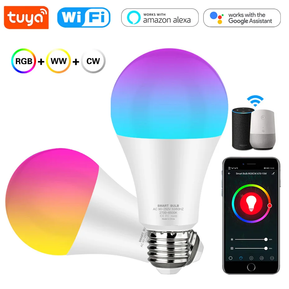 E27 RGB Led Lights Bulb 18W 12W Tuya Wifi Smart Lamp 220V Dimmable Smart Life APP Voice Control Compatible With Alexa For Home