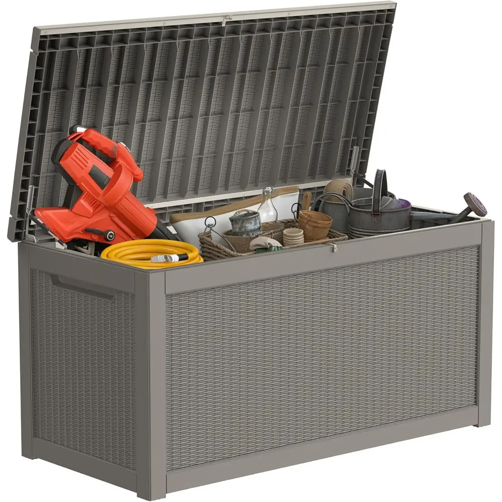 

Outdoor Storage Box Waterproof, Resin Deck Box with Lockable Lid, UV-Resistant for Patio, Pool, Garden Furniture and Accessories