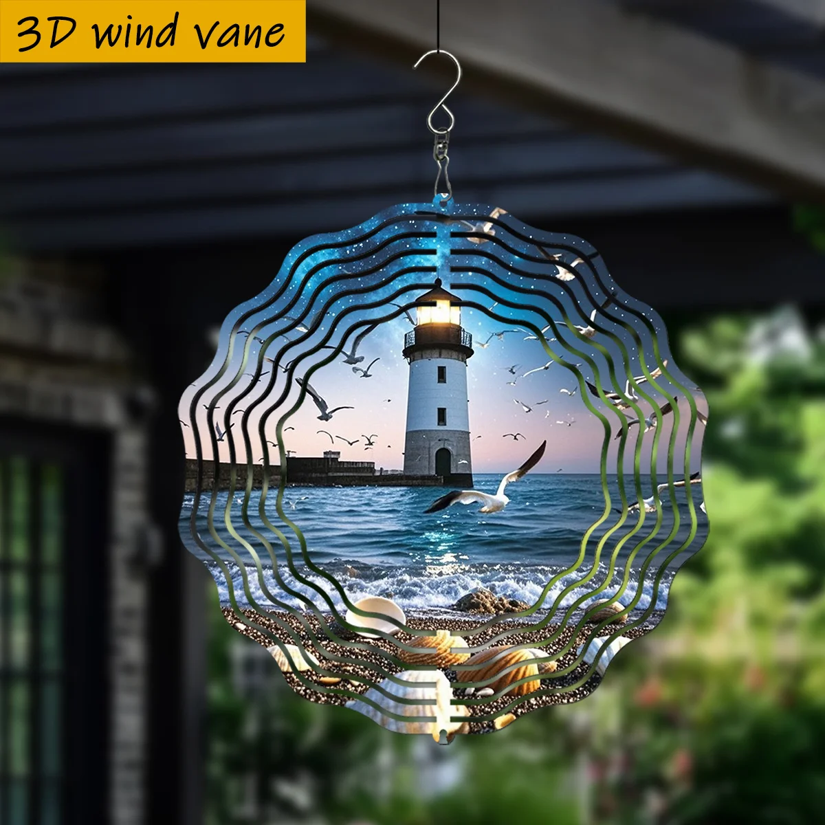 CIFBUY Wind Chime  Degree Spinning Wind Spinner Garden Yard Art Decor Shiny Kaleidoscope Pattern Outdoor Patio Hanging Ornament