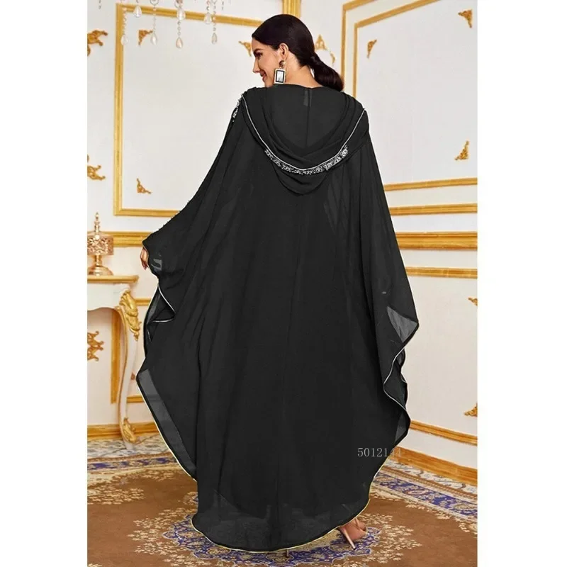 Marokko Kaftan Abaya Dubai Kapuzen Maxikleid Fledermausärmel Farasha Muslimische Frauen Afrikanischer offener Kimono Boubou Abend Langes Kleid