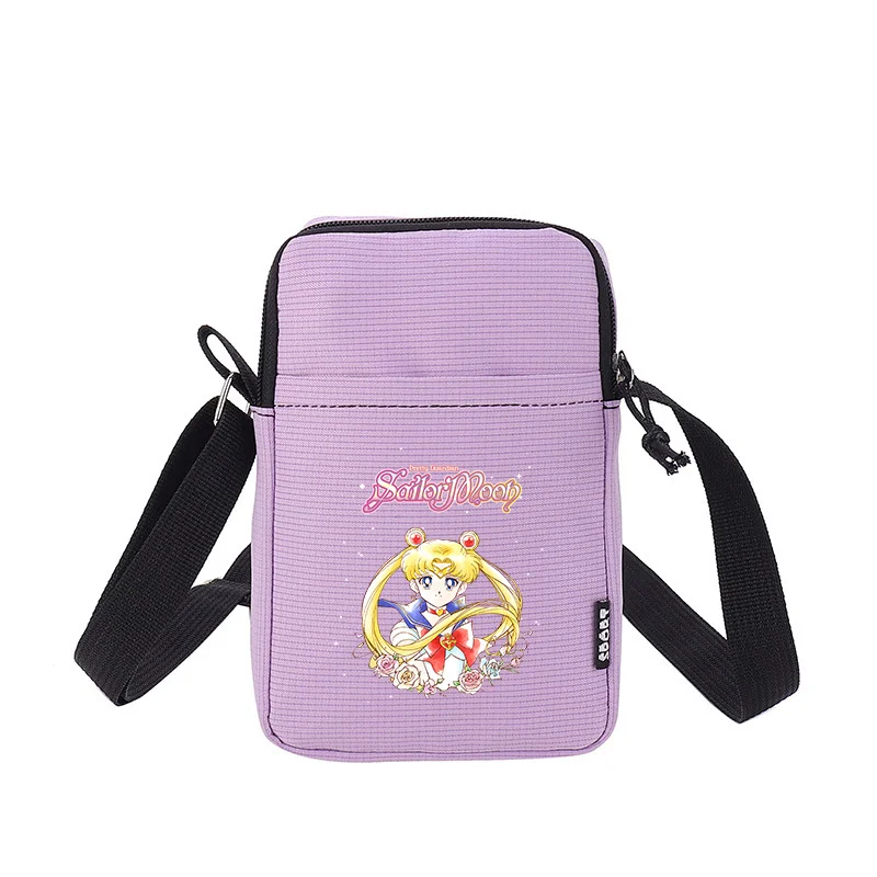 Sailor Moon Shoulder Bag Cartoon Phone Bags Pocket White Purple Crossbody Square Pack Women Outdoor Travel Portable Pouch Gift