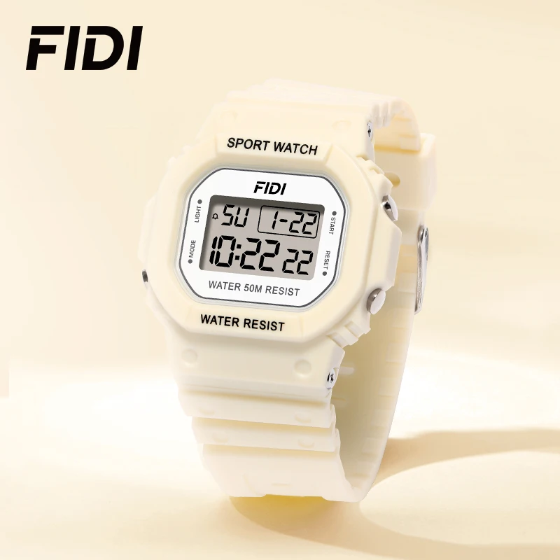 FIDI ساعة رياضية بنين بنات طالب LED ساعة إلكترونية ملونة الرجال النساء ساحة الساعات الرقمية ساعة مطاطية مقاومة للماء