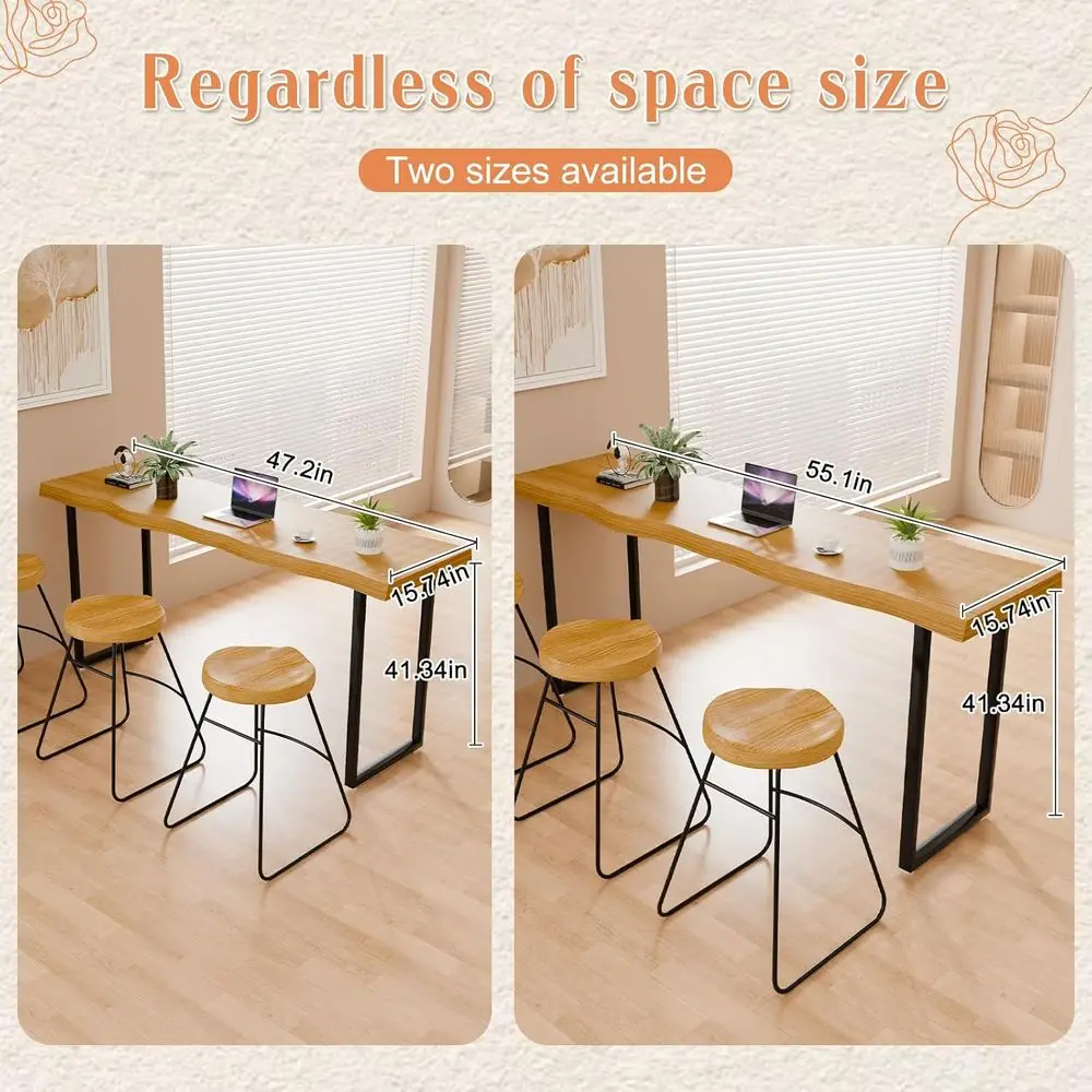 Narrow Bar Table, Rectangular Solid Wood Counter Height Table, Industrial Height Pub Table with Sturdy Metal Frame, Easy-to-Clea