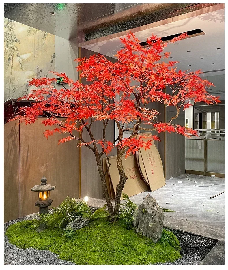 Artificial Maple Tree Red Maple Hotel Green Plant Fake Trees Floor Simple Decorative Landscaping