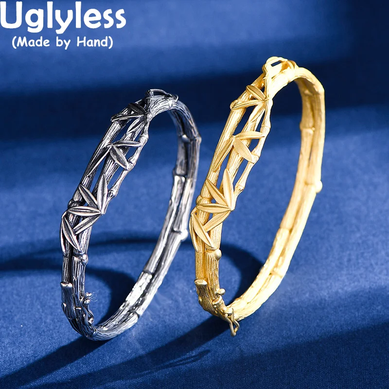 Uglyless Vivid Bamboo Bangles for Women China Chic Vintage Thai Silver Bangles Real 925 Sterling Silver Ethnic Jewelry Bracelets