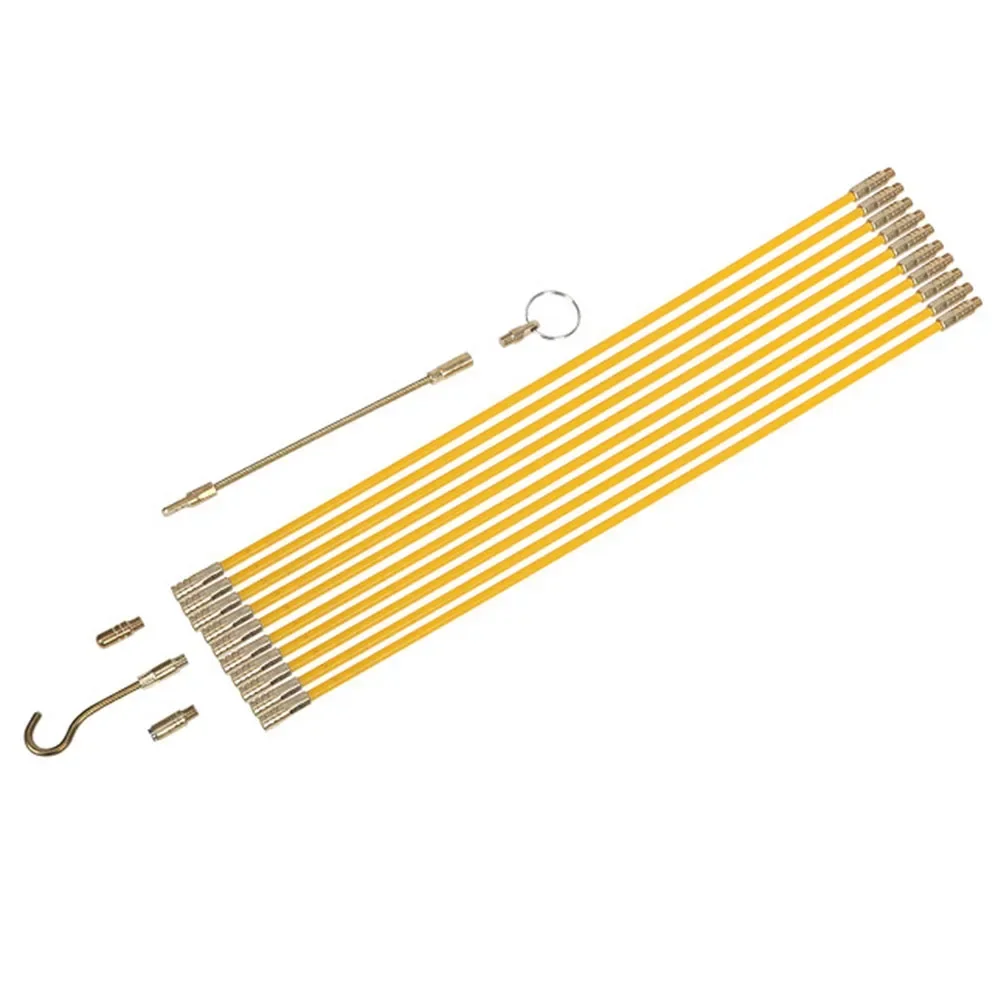 Guide Spring Hook End Sliding Eye End Professional Grade Electric Cable Threader 10 Fiberglass Rods 33cm Length