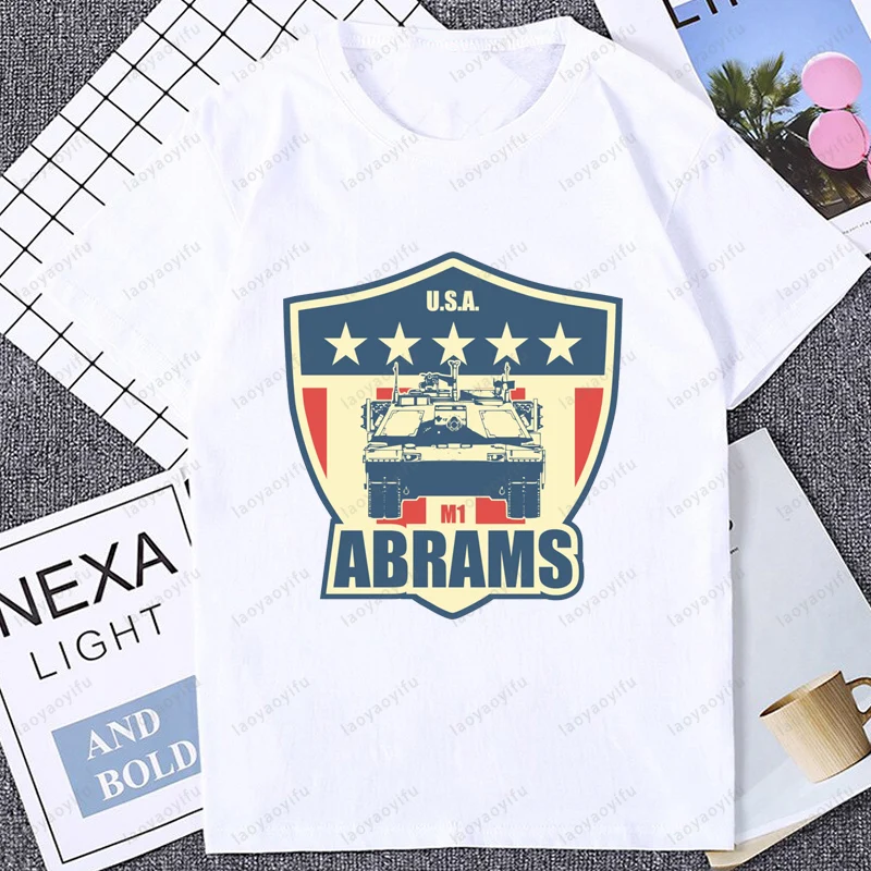 USA ABRAMS Tank Graphic World War 2 WW2 Printed Tshirt Casual Fashion Harajuku Short Sleeve Military Fan Gift T Shirt Cotton Tee