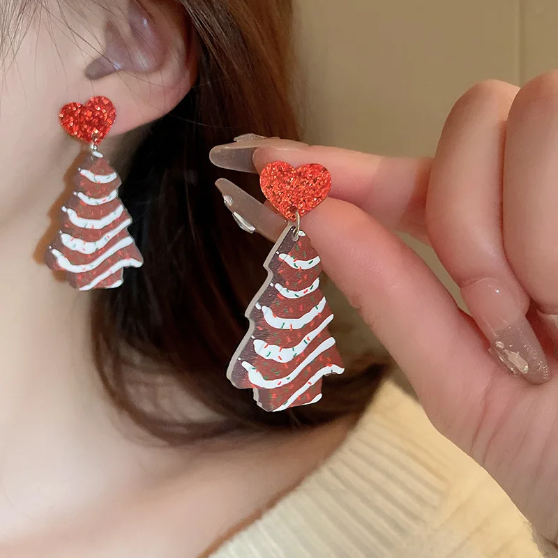 Glitter Colorful Christmas Tree Earrings for Women New Trendy Star Round Acrylic Stud Earring Xmas Party Jewelry Gifts