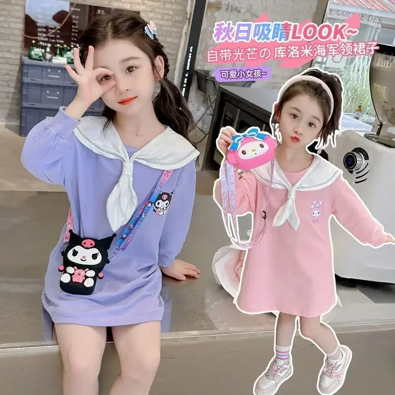 Girly Heart Kawaii Sanrio Kuromi Anime Long Sleeve Dress Cute Cartoon My Melody Princess Hooded Skirt Clothing Gifts for Girls