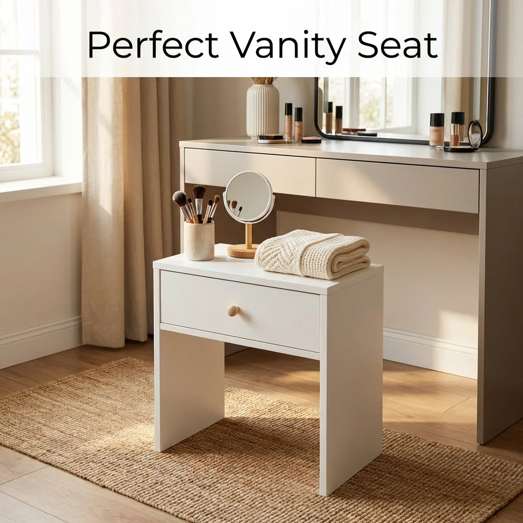 

White 2-in-1 Vanity Stool & Nightstand - Compact Storage Side Table