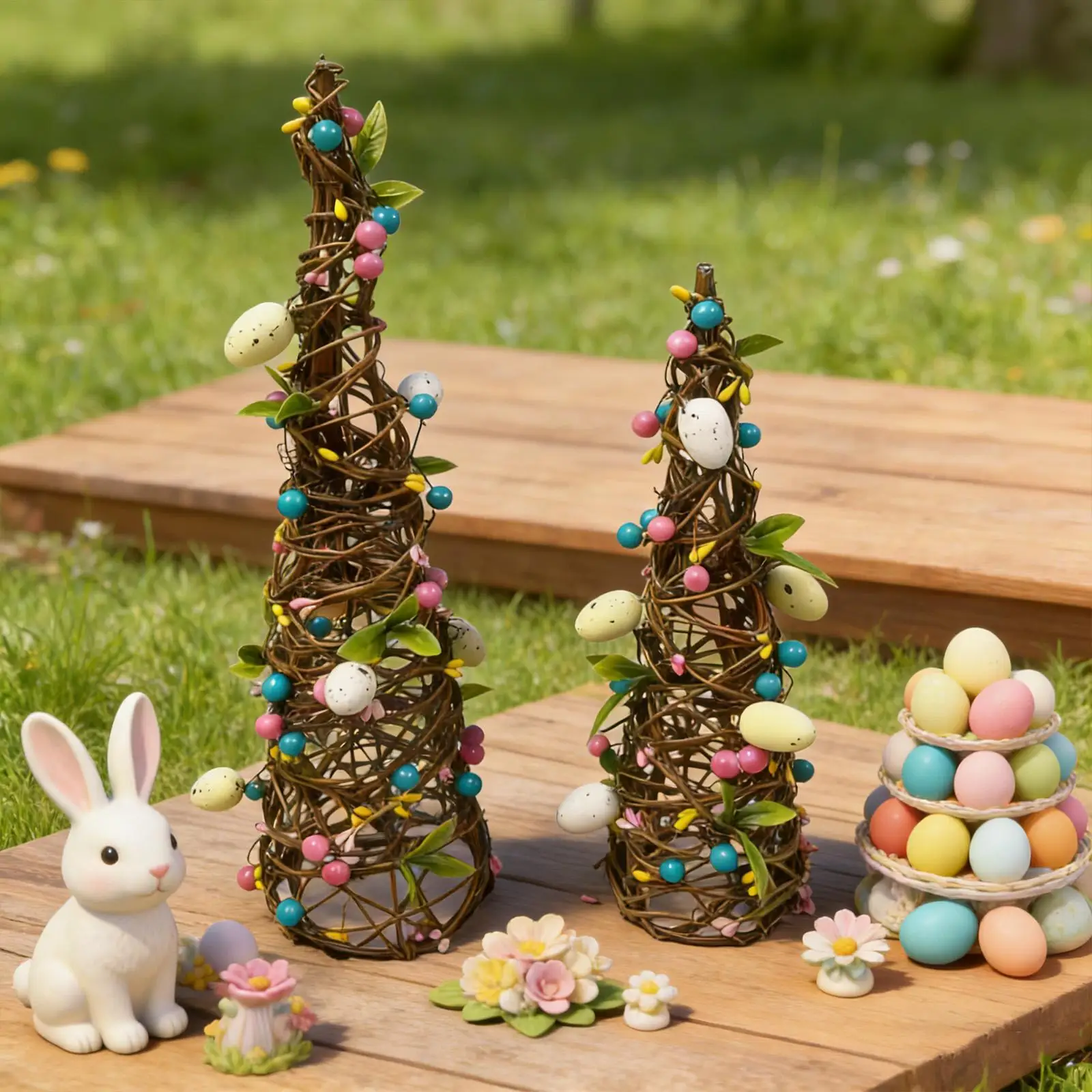 

2Pcs Easter Table Decorations,Tiered Tray Decor Desk Tower Egg Ornaments Centerpieces for Diner Room Porch Bookshelf Wedding