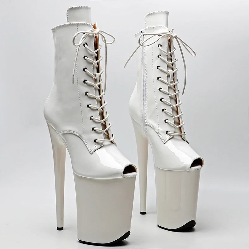 Leecabe 23CM/9inches Patent PU Upper Fashion trend Small open toe High Heels Pole Dance boot