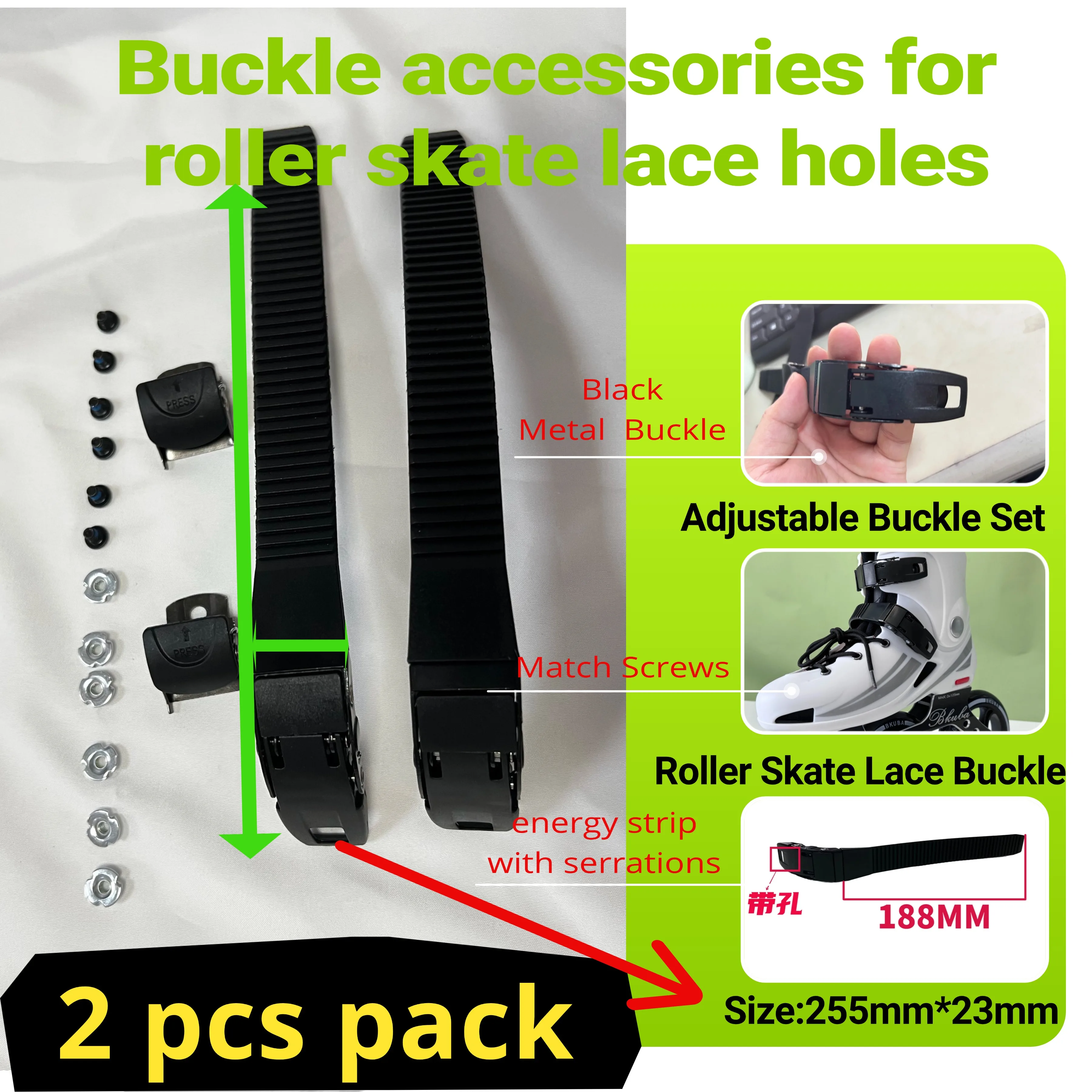 

2-piece Roller Skates Strap Fastening Straps Inline Skate Strap Buckle With Clamp Screws Nut Replacement Skating Shoes Replaceme