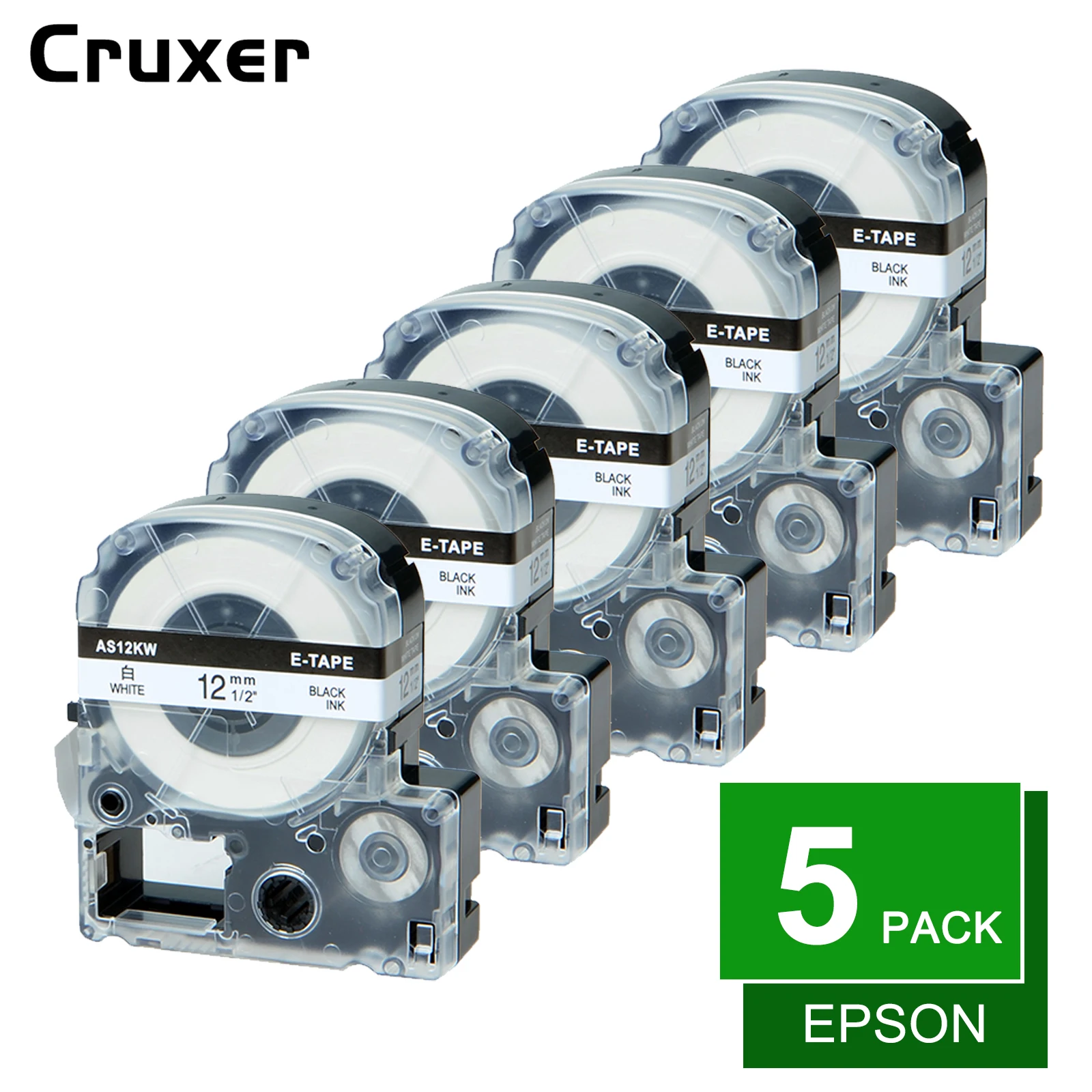 5PCS 9/12/18/24mm Tapes Compatible For Epson AS12KW LK-4WBW Black on White Label Tape For Epson LW-400 LW-300 LW-700 Printer