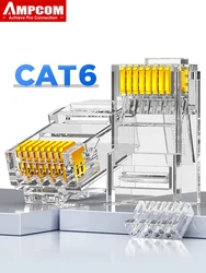 AMPCOM CAT6 RJ45 Modular Plug Connector UTP 2-piece 50U Gold-Plated Crimp End for Ethernet Cable, Bulk Ethernet Cable Connector