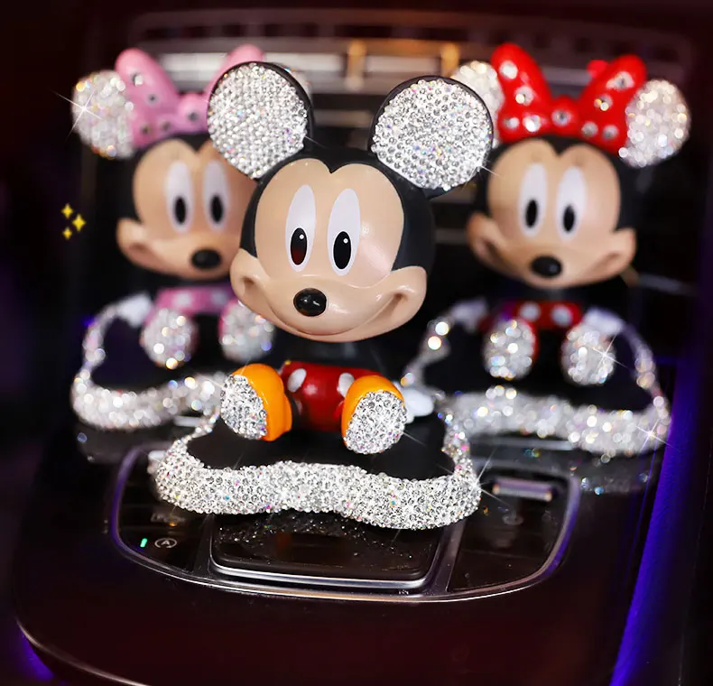 미키 마우스 미니 애니메이션 인형 장난감 미키 & 미니 마우스 만화 쉐이크 헤드 모델 자동차 데코 자동차 액세서리 어린이 생일 선물