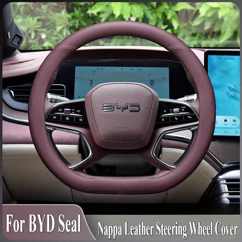 

Для BYD Seal DM-i Nappa кожаный чехол на руль, противоскользящий, впитывающий пот, четырехсезонный универсальный аксессуар для салона автомобиля
