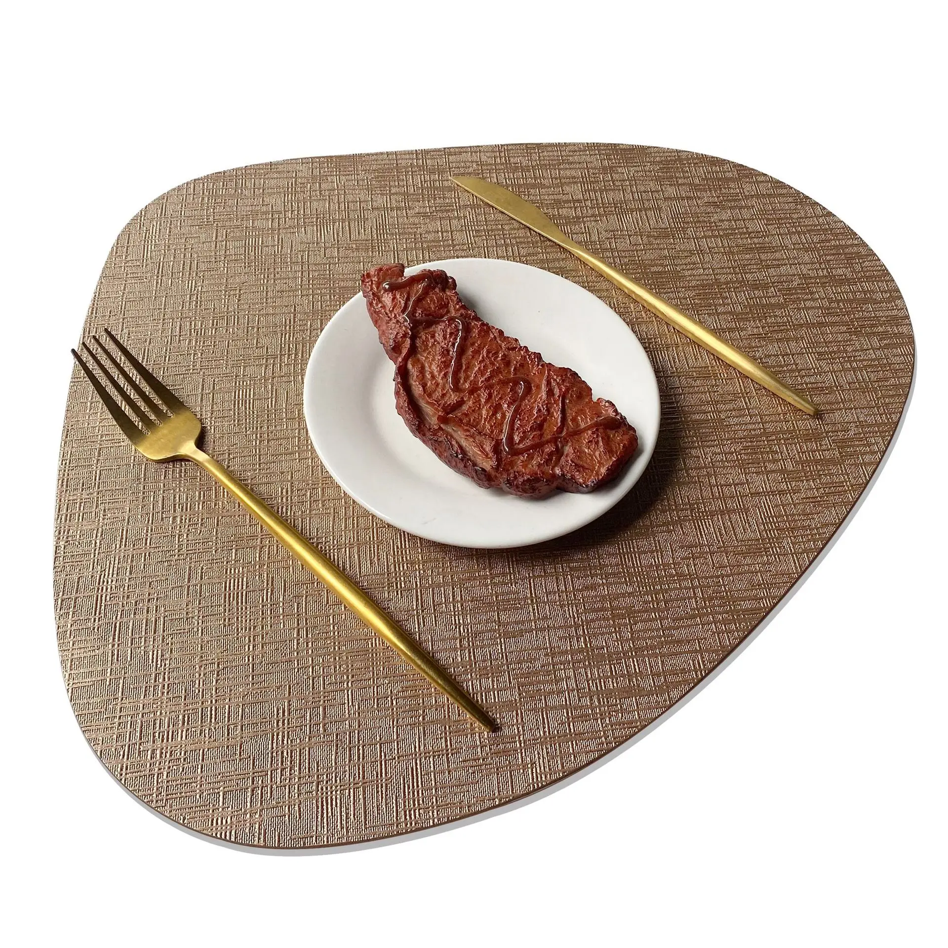 Doppelseitige, kreisförmige, ovale Tischsets in Tropfenform mit Metallmuster, isoliert aus PVC-Leder, wasserdicht, rutschfeste Esstischsets