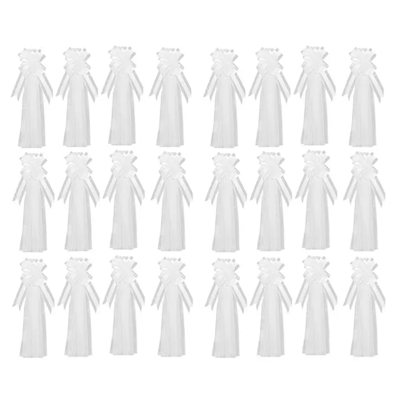 

Большие белые банты VEHO-24X для свадебных скамеек с длинными тюлевыми лентами, украшения для прохода и свадебного автомобиля