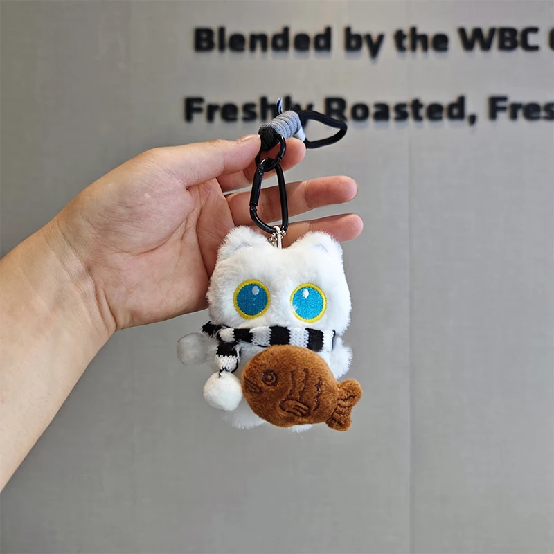 New Squeaky Cartoon Plush Black White Cat Doll Toy Keychain Bag Pendant Charms Car Keyring Accessories For Couples Kawaii Gift