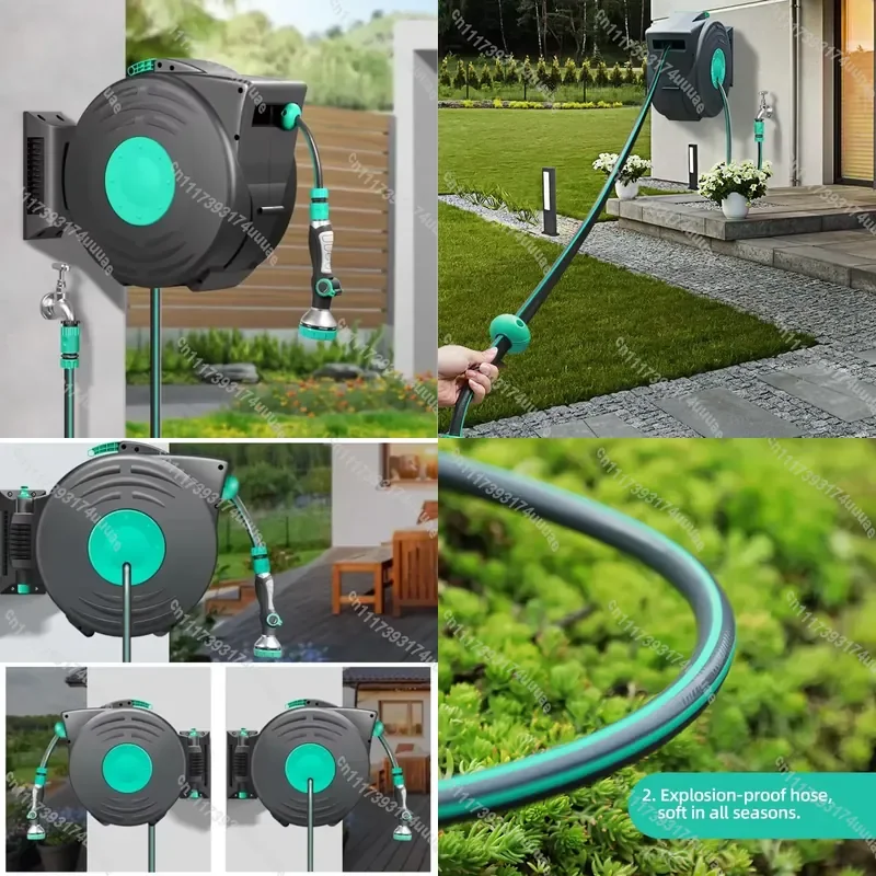 100FT Automatic Retractable Garden Water Hose Reel High Pressure Washer Hose Storage Cart Durable Outdoor Irrigation System