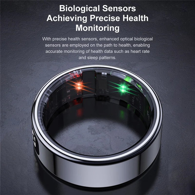 GROCE-Smart Ring R11C جهاز مراقبة اللياقة البدنية مراقبة الصحة مع شاشة عرض لمعدل ضربات القلب الأكسجين في الدم تتبع النوم لون القصدير
