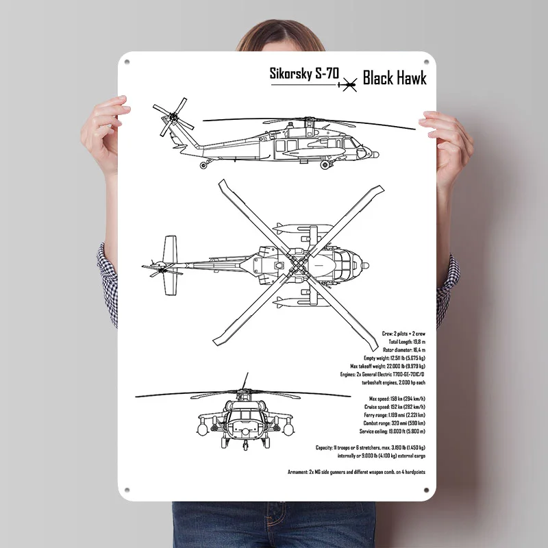 Black Hawk Blueprint Tinplate Poster Custom Wall Art Vintage Metal Signs Retro Tin Plaque for Decoration Home Decor Accessories