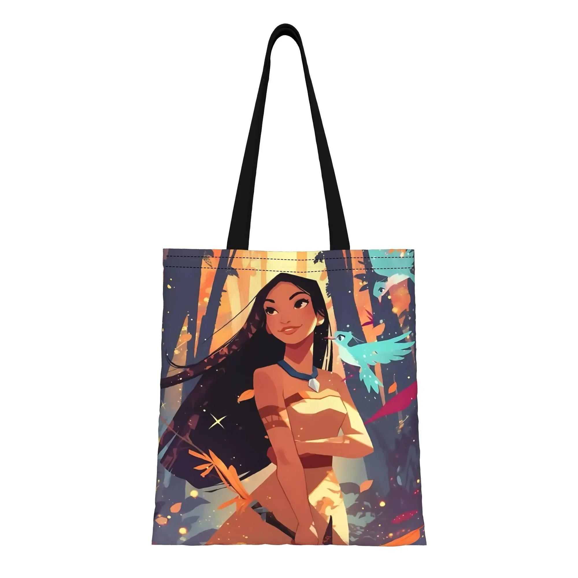

1PC Valentine's Day Disney animation Reusable Double Sided Canvas Tote Bag Shoulder Pocahontas Princess Handbag
