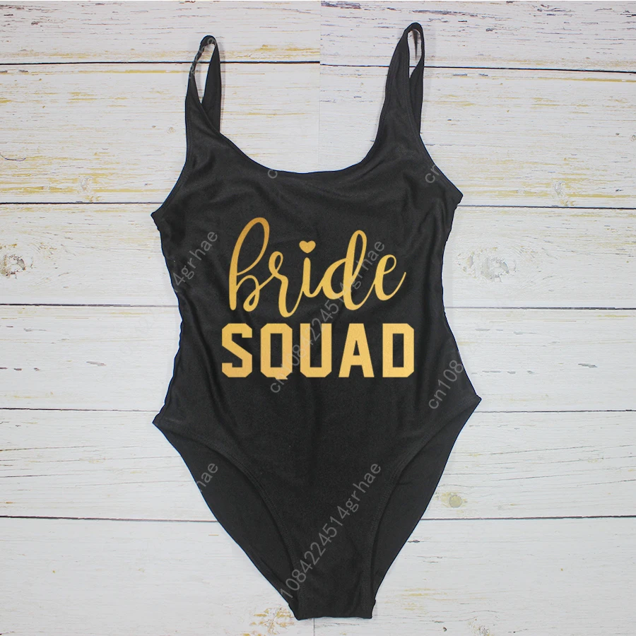 Bachelorette Party Team Bride Squad Swimsuits Lady Wedding Party Gift Lining High Leg Cut Women One Piece Swimwear Swimsuit