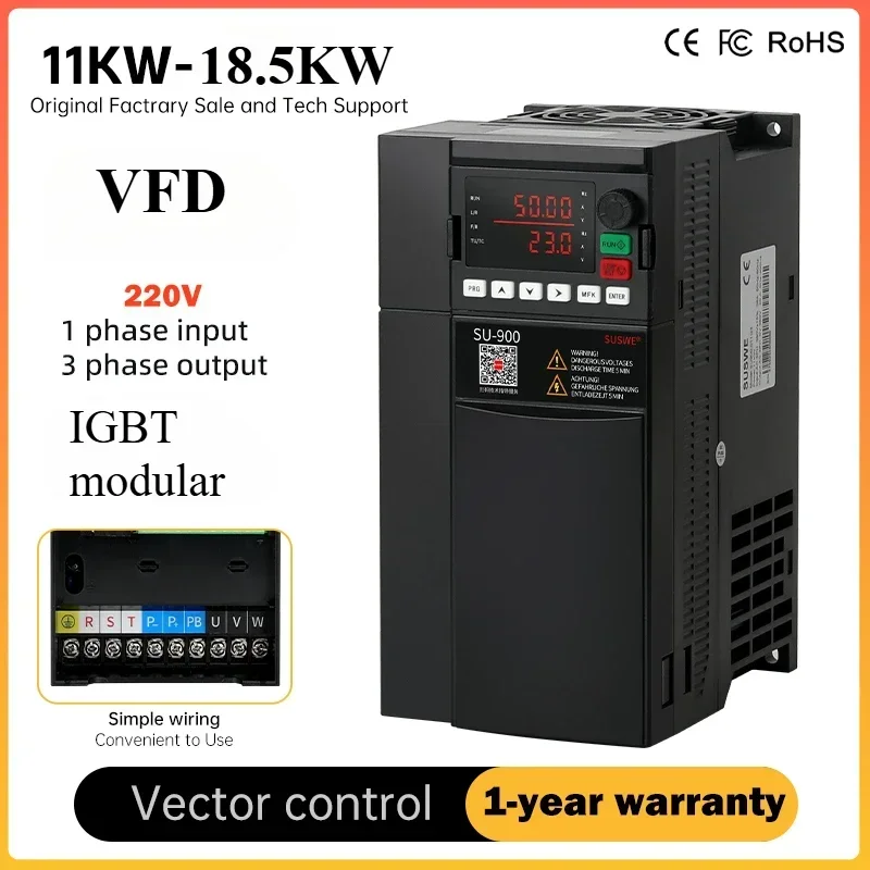 

High power VFD50-60Hz frequency converter 1KW 15KW 18.5KW single-phase input 220V 3P output 220V motor drive frequency converter