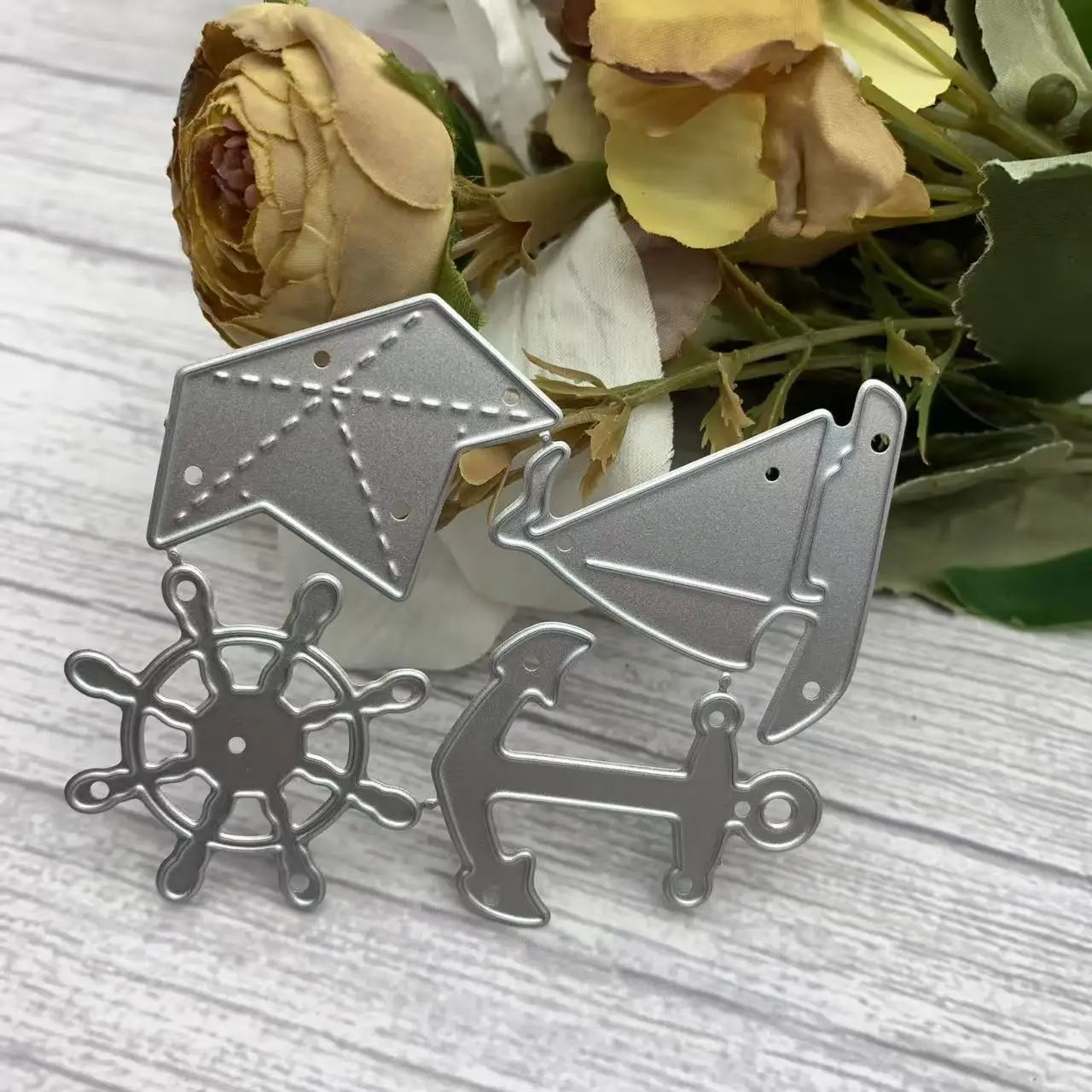 Nautical Ship Wheel Anchor Flag Metal Cutting Dies Ocean Sailing DIY Scrapbooking Card Craft Dies