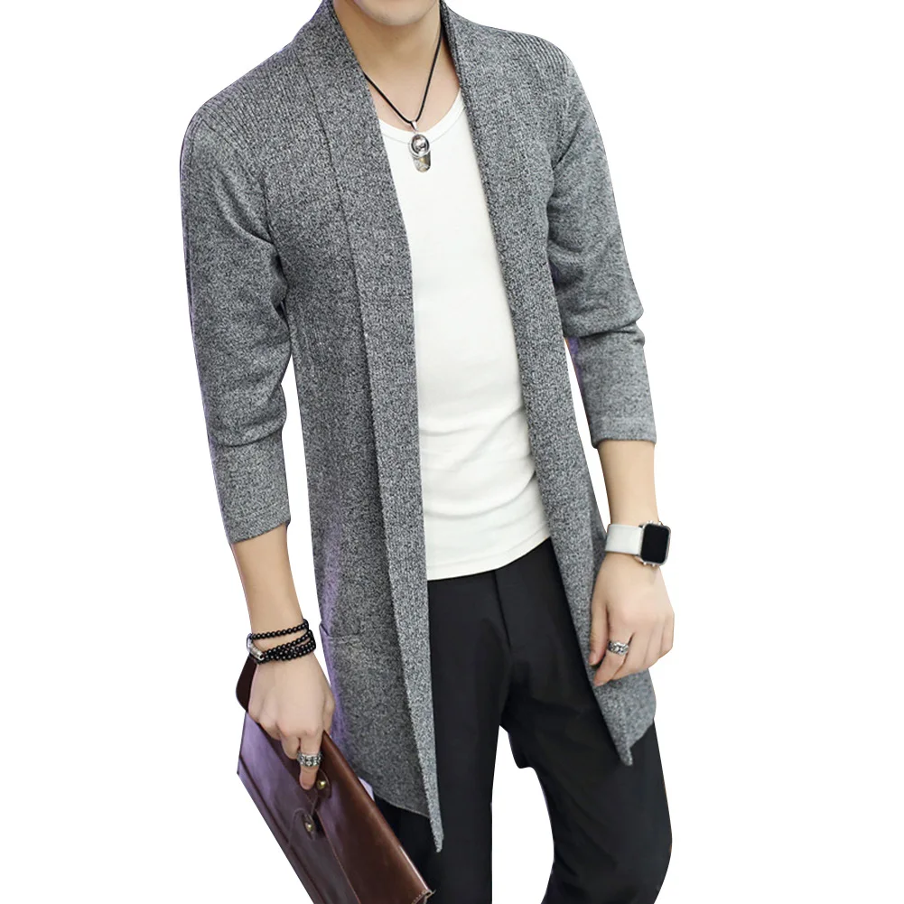 

American 2025 Spring New Fashion Men's Slim Casual Trendy Long Sleeve Pocket Solid Color Knitted Sweaters Male Coat Clothes Tops