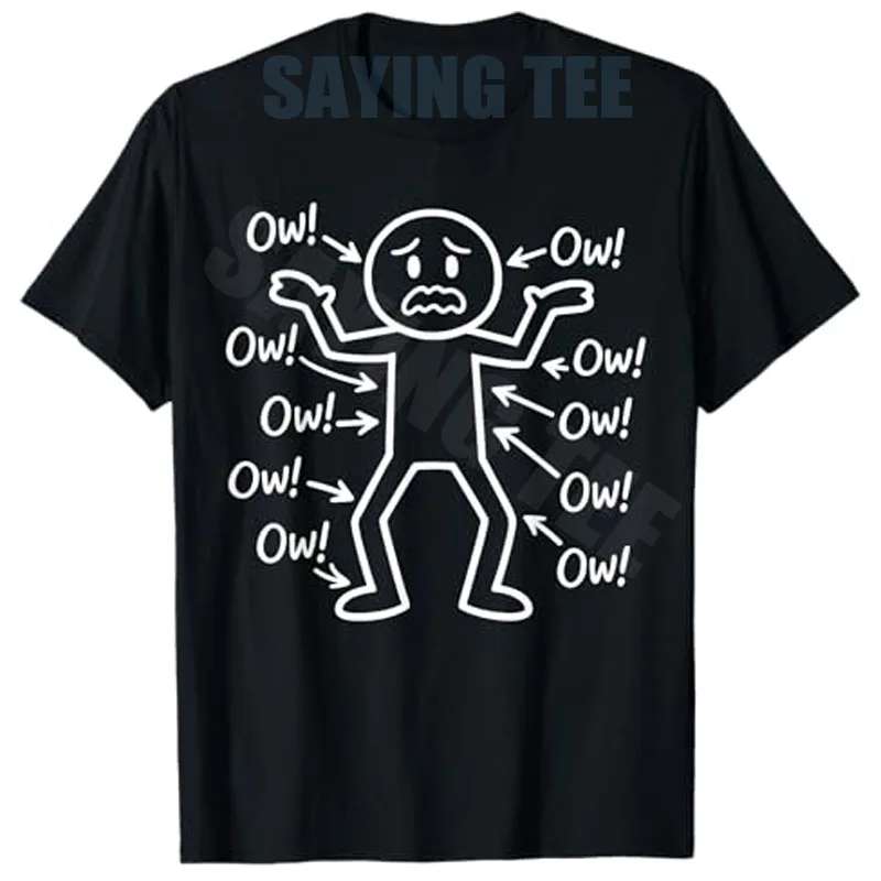 Ow-Ow-Ow Stick Charakterfigur Humor T-Shirt für Chronische Schmerz-Bewusstseinserziehung Y2k Comic Sarkastischer Witz Spruch T-Shirt Lässige Oberteile Neuheit – Detail 3